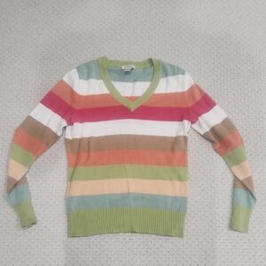 Harold's Colorful Striped V Neck Cotton Sweater